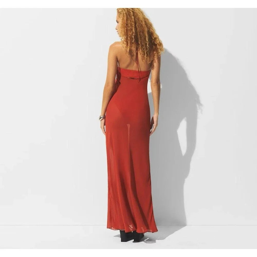 Skims SWIM SHEER COVER-UP HALTER DRESS Auburn